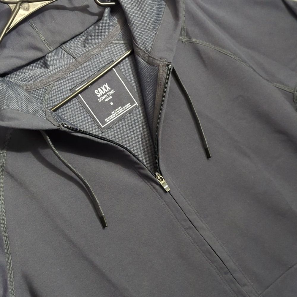 Saxx Hoodie Men's M Gray Down Time Full Zip Hooded Sweatshirt Pockets Loungewear